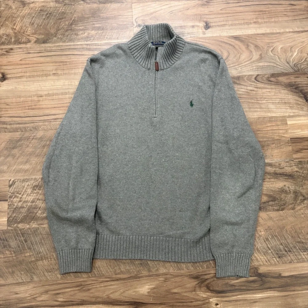 Vintage Polo Ralph Lauren Quarter Zip Pullover Mens XL Gray Cotton Sweater
